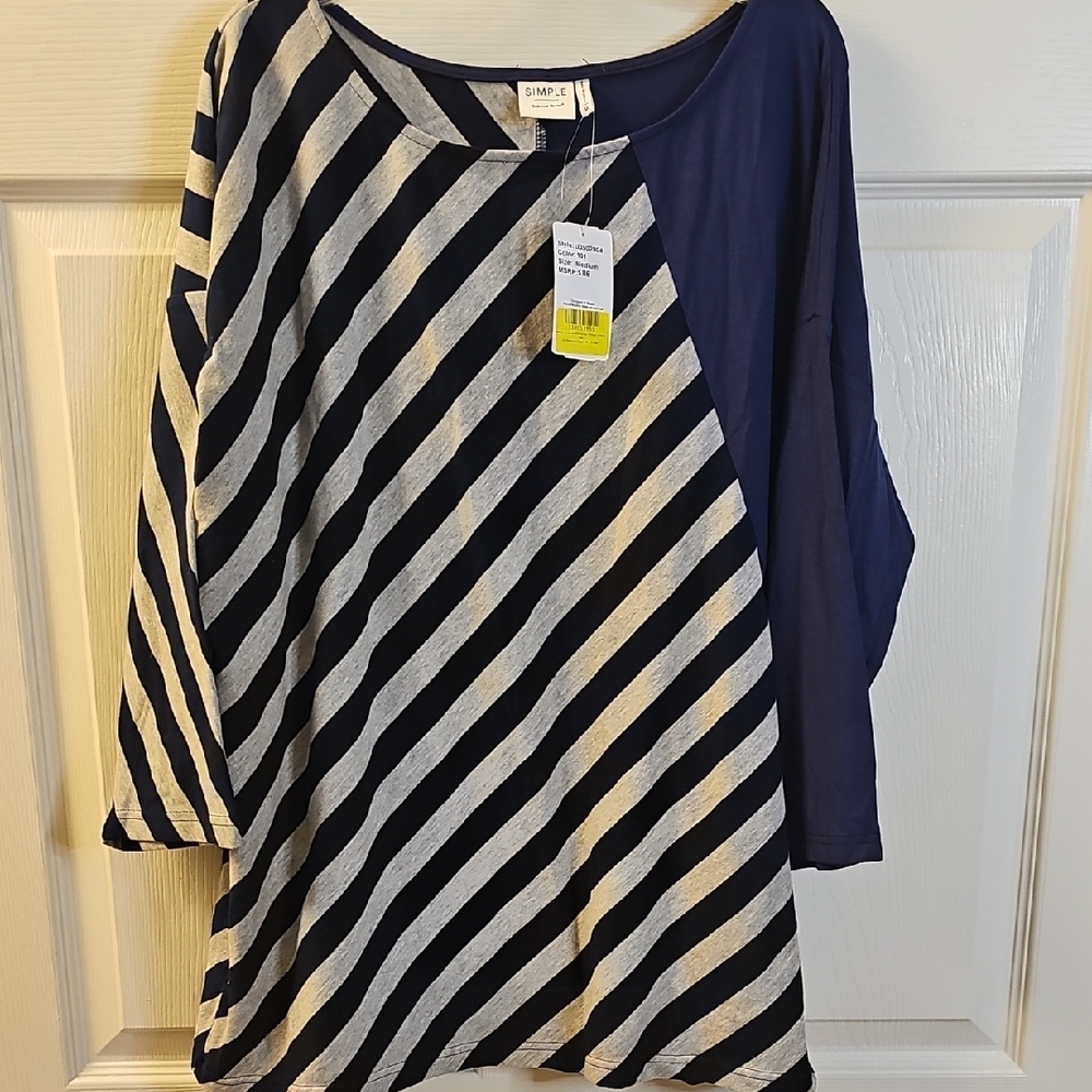 Suzanne Betro Navy & White Striped Top, M